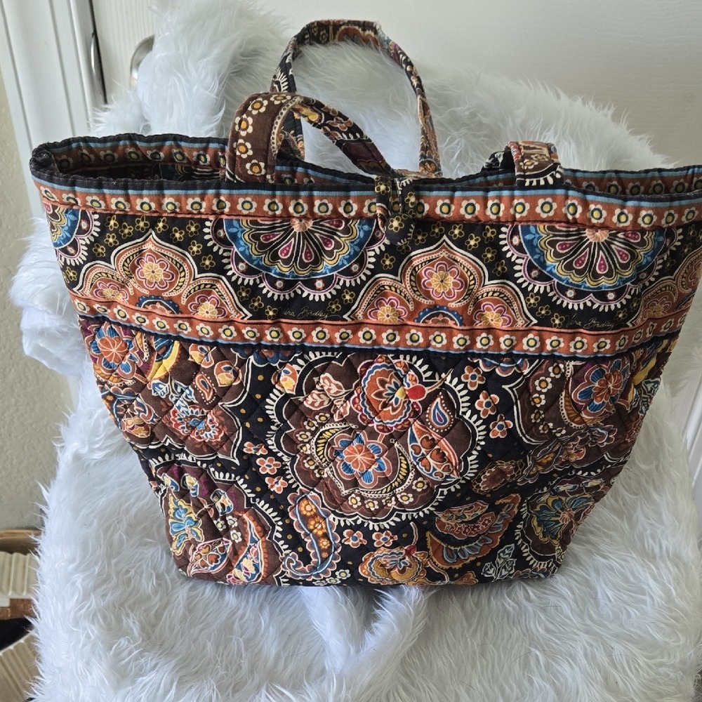 Vera Bradley Quilted‎ Cotton Tote Bag Brown Paisley Floral Shoulder Bag Large